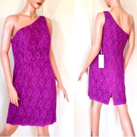 D.Tutera/Gather&Gown* Lace One Shoulder Mini Bridesmaid/Party Dress~Framboise 10 - Picture 2 of 8